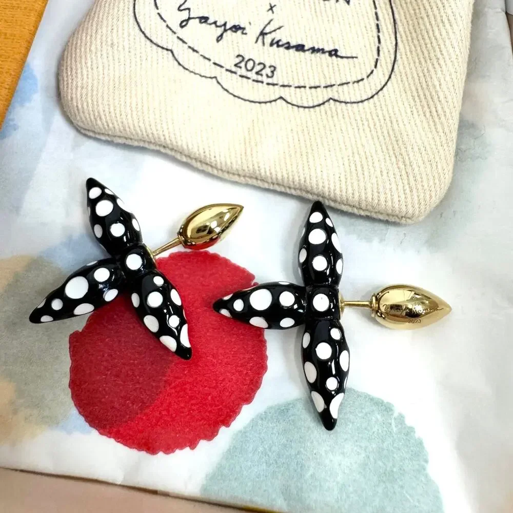 Louis Vuitton Yayoi Kusama Black & White Polka Dot Gold Earrings 2023 LV Jewlery